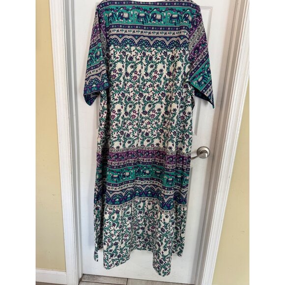 The Vermont Country Store Blue Floral Ankle Length Cotton Muumuu Plus Size 3X - Picture 6 of 7